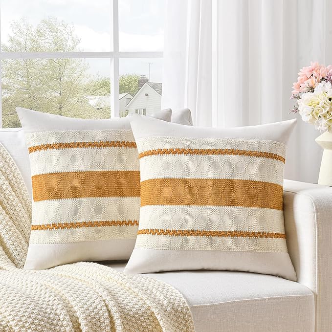 Fancy Homi Set of 1 Mustard Yellow Fall Decorative Throw Pillow Cover 16x16 Inch for Couch Bed Sofa, Autumn Halloween Thanksgiving Home Decor, Soft Cotton Aesthetic Cushion Case