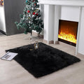 linmopm Faux Fur Rug Sheepskin Shag Fluffy Fuzzy Black 3x4 ft Rugs for Bedroom Bedside Bed Floor Living Room Plush Rectangle High-Density Cushion Carpet Super Sofa Cover