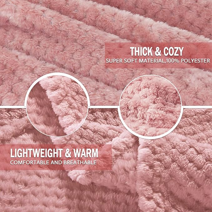 Exclusivo Mezcla Fleece Throw Blanket Extra Large, Super Soft and Warm Blankets for Couch, Sofa and Bed Waffle Textured, Cozy, Fuzzy and Lightweight (Dusty Pink, 50x70 Inches)