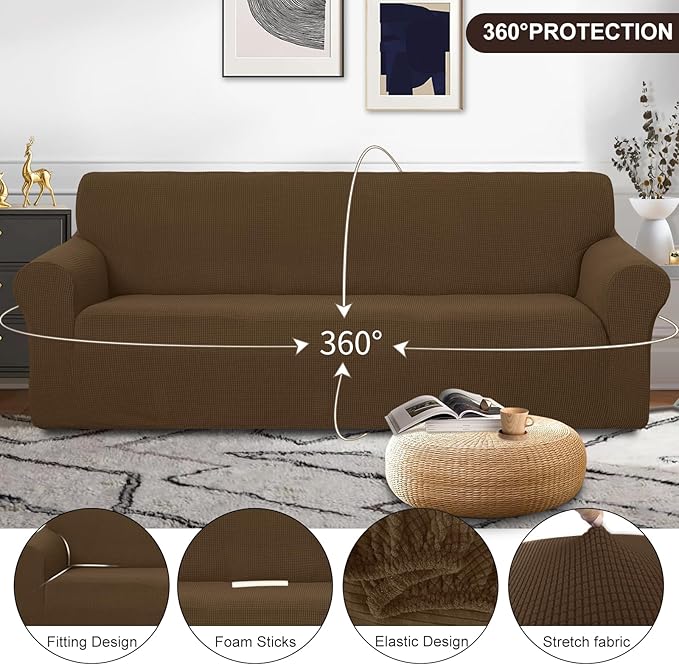 U-NICE HOME 4 Seater Stretch Couch Cover Sofa Cover Washable Sofa Slipcover Furniture Protector for 3 Cushion Couch Sofa Pet Friendly, Brown