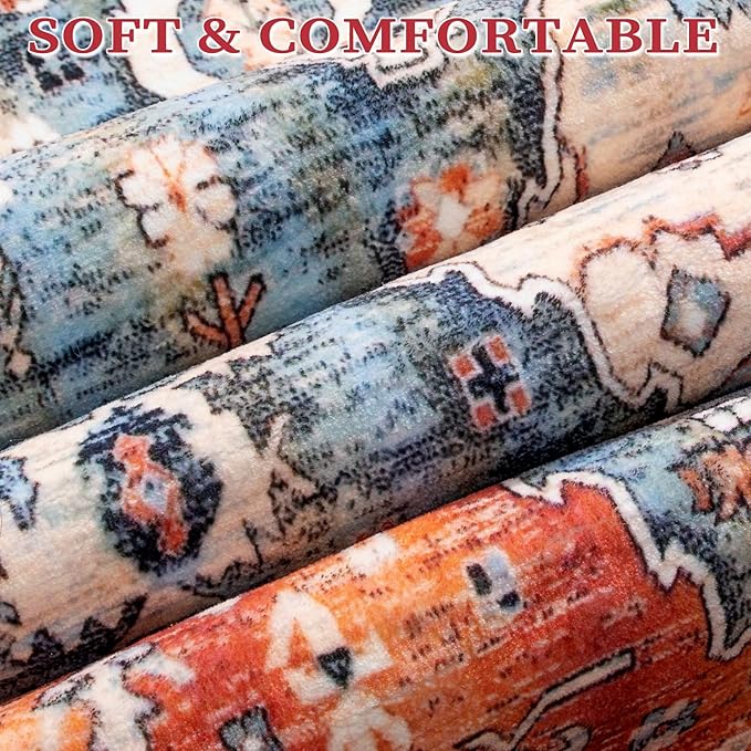 SERISSA Area Rug 3x5 Boho Tribal Rugs for Bedroom, Washable Kitchen Rugs Non-Slip, Ultra Soft Print Distressed Vintage Entry Rug Low-Pile Throw Rug Carpet for Nursery Living Room Dorm Decor