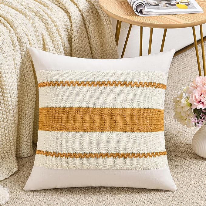 Fancy Homi Set of 1 Mustard Yellow Fall Decorative Throw Pillow Cover 20x20 Inch for Couch Bed Sofa, Autumn Halloween Thanksgiving Home Decor, Soft Cotton Aesthetic Cushion Case