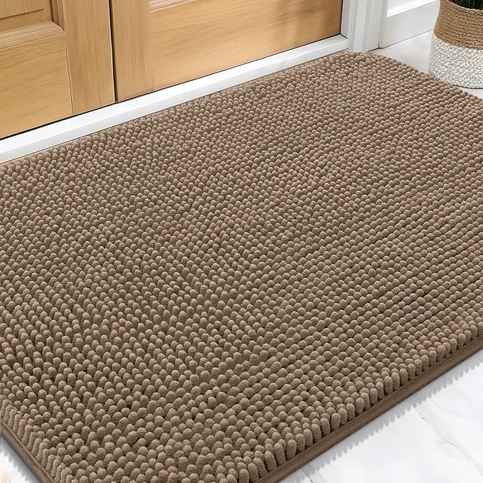 OLANLY Dog Door Mat for Muddy Paws 34x21, Absorbs Moisture and Dirt, Absorbent Non-Slip Washable Doormat, Quick Dry Chenille Mud Mat for Dogs, Entry Indoor Entryway Carpet for Inside Floor, Tan