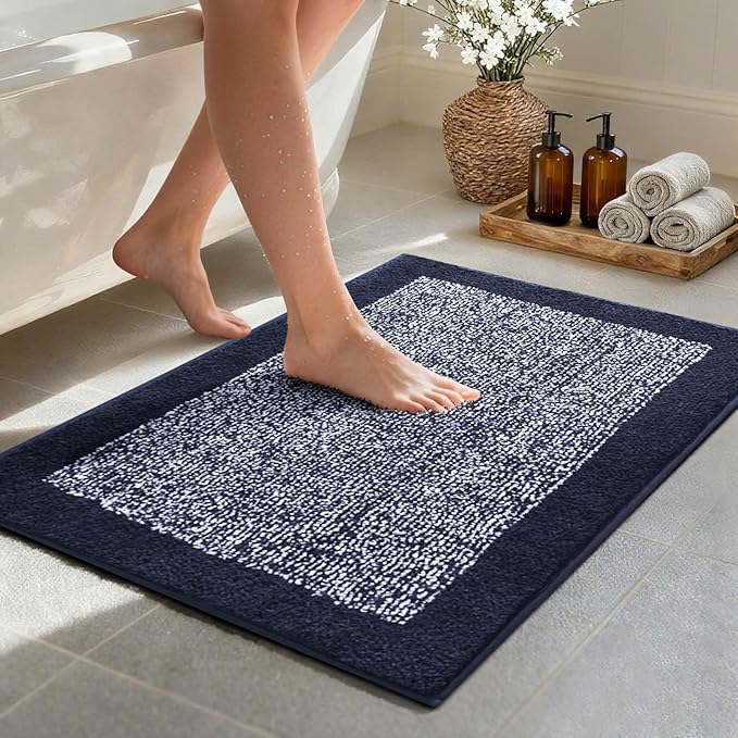 36x24 Large Bathroom Rugs Washable Non Slip, Dark Blue Bath Mat for Bathroom Floor Tub, Soft Absorbent Quick Dry Mats for Shower, Bathtub,Home Decor