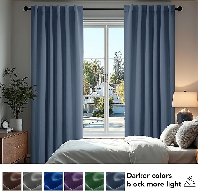 Deconovo Blackout Curtains, Thermal Insulated, W52 x L84 2 Panels, Back Tab, Machine Washable, Room-Darkening Drapes for Bedroom/Living Room Stone Blue