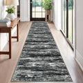 KOZYFLY Modern Abstract Runners for Hallways 2x12 Washable Rug Runner Non-Slip Soft Striped Kitchen Runner Rug, Black Grey Print Carpet Runner for Entryway Bathroom Laundry Room Foyer