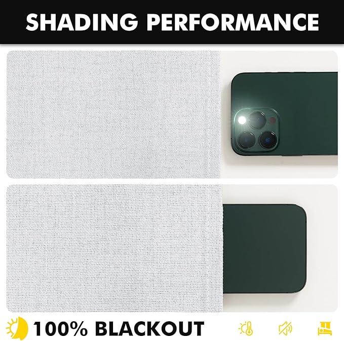 MIULEE 100% Blackout Linen Curtains for Bedroom, Grayish White Solid Luxury Decor Thermal Insulation Room Darkening Drapes for Living Room Nursery Back Tab Rod Pocket 42 x 72 Inches, 2 Panels