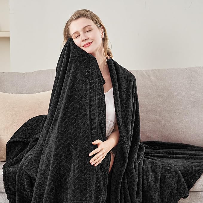 inhand Black Soft Throw Blanket for Couch, Super Soft Flannel Cozy Blankets & Throw for Adults, Plush Blankets for All Season 50×60 Inches