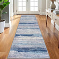 KOZYFLY 3x8 Ft Rug Modern Ombre Runner Rug for Hallway, Washable Kitchen Rugs Non-Slip Soft Striped Entryway Rug, Print Blue/Grey/Beige Abstract Carpet for Laundry Nursery