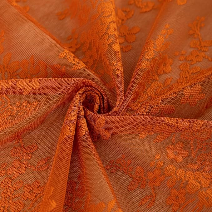 YJ YANJUN Vintage Lace Curtains 96 Inches Long- Rust Floral Terracotta Bay Window Curtains for Bedroom Living Room Rod Pocket Light Filtering 8 FT Farmhouse Boho Fall Decor 2 Panels 52Wx96L Orange