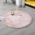 linmopm Faux Fur Rug Sheepskin Shag Fluffy Fuzzy Pink 3x3 ft Rugs for Bedroom Bedside Bed Floor Living Room Plush Round High-Density Cushion Carpet Super Sofa Cover