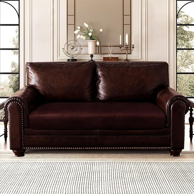 Leather Look Couch Cushion Covers Sofa Seat Slipcovers Sets Couches Furniture Protector for Sectional Armchair Loveseat Pets Kids Stretch Spandex Fabric (1 Cushion Loveseat, Burgundy)