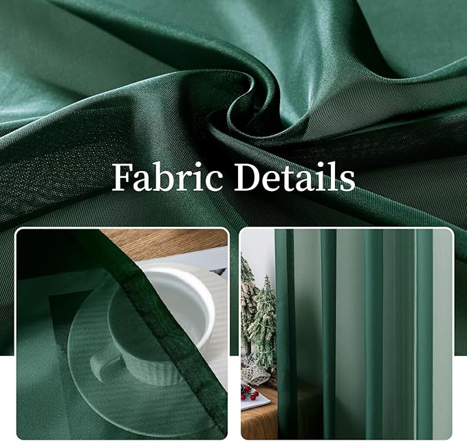 MIULEE 2 Panels Christmas Solid Color Sheer Window Curtains Elegant Window Voile Panels/Drapes/Treatment for Bedroom Living Room (54X90 Inches Hunter Green)