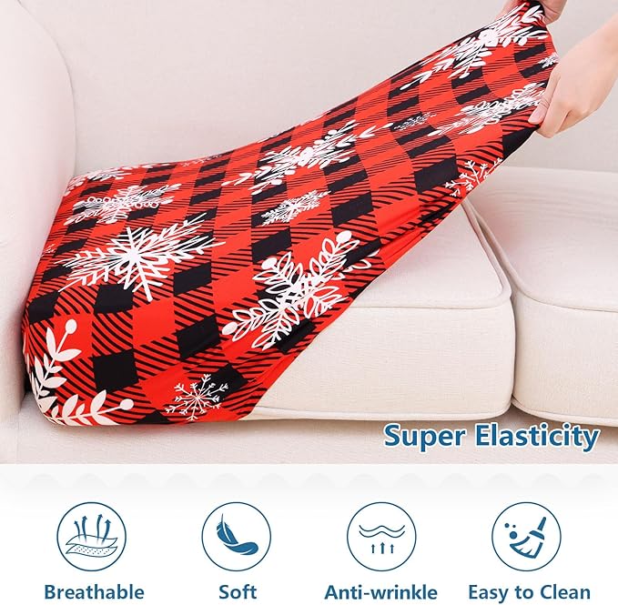 hyha Printed Couch Cushion Covers, Floral Sofa Covers Washable for 2 Cushion Couch, Stretch Pattern Outdoor Cushion Covers for Patio Furniture with Elastic Bottom(2 Packs, Checkered Snowflake)