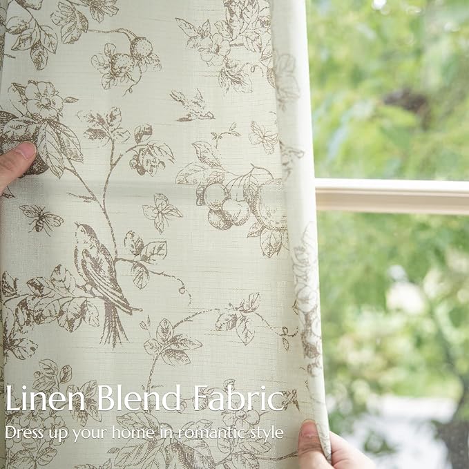 jinchan Linen Floral Curtains for Living Room 84 Inch Length Taupe Printed Flower French Country Curtain Farmhouse Cottage Core Toile Curtains Back Tab Light Filtering Window Drapes Set 2 Panels