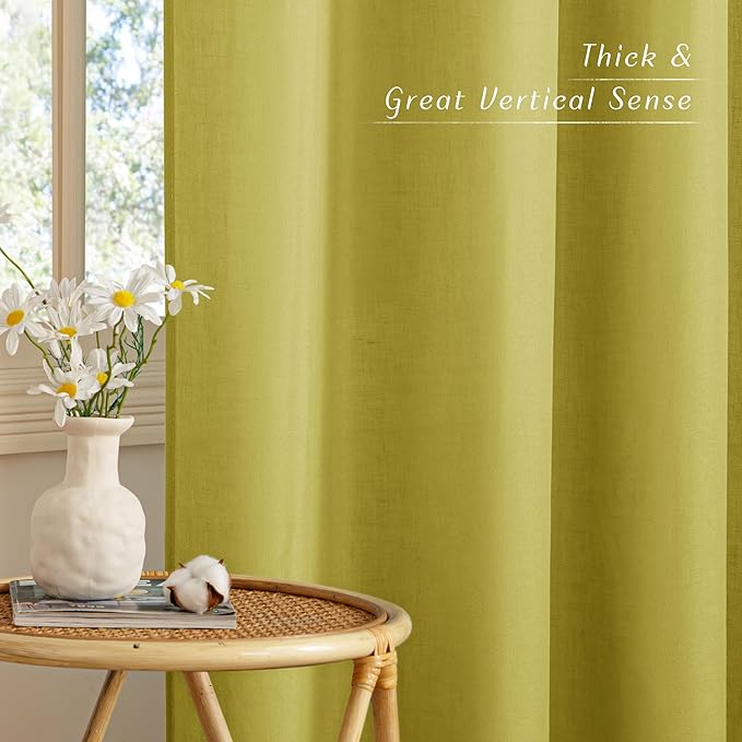NICETOWN Bright Yellow Linen Curtains for Kitchen, Thick Flax Small Window Treatments Semi Sheer Privacy Assured with Light Through for Cafe/Bathroom, W55 x L84, 2 Panels
