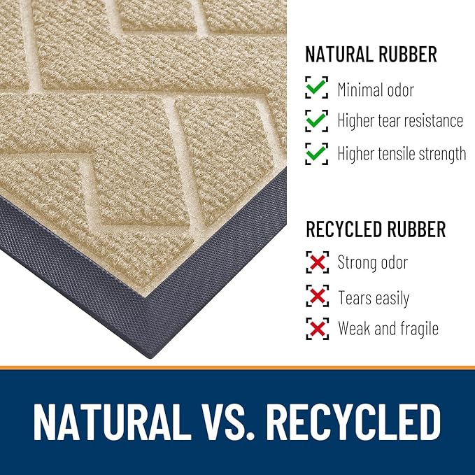 OLANLY Front Door Mat Indoor Outdoor Entrance, Waterproof All-Season, All-Weather Doormat, Sturdy Natural Rubber, Low Profile, Easy Clean Patio Porch Entryway Mat, Herringbone Brick (Beige, 47x32)