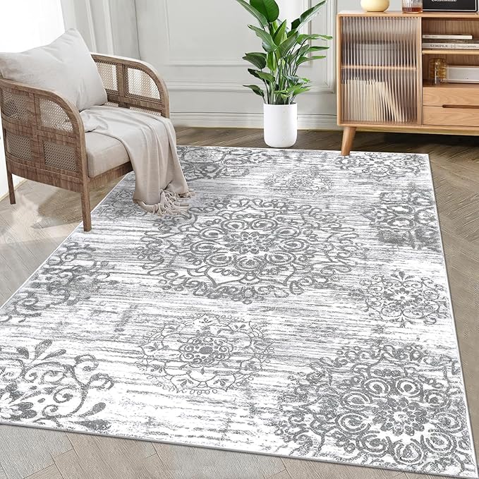 HEBE Washable Area Rug - 3'x5' Non Slip Soft Distressed Medallion Bedroom & Living Room Accent Throw Vintage Entry Floor Carpet for Dining Room & Bathroom Entryway