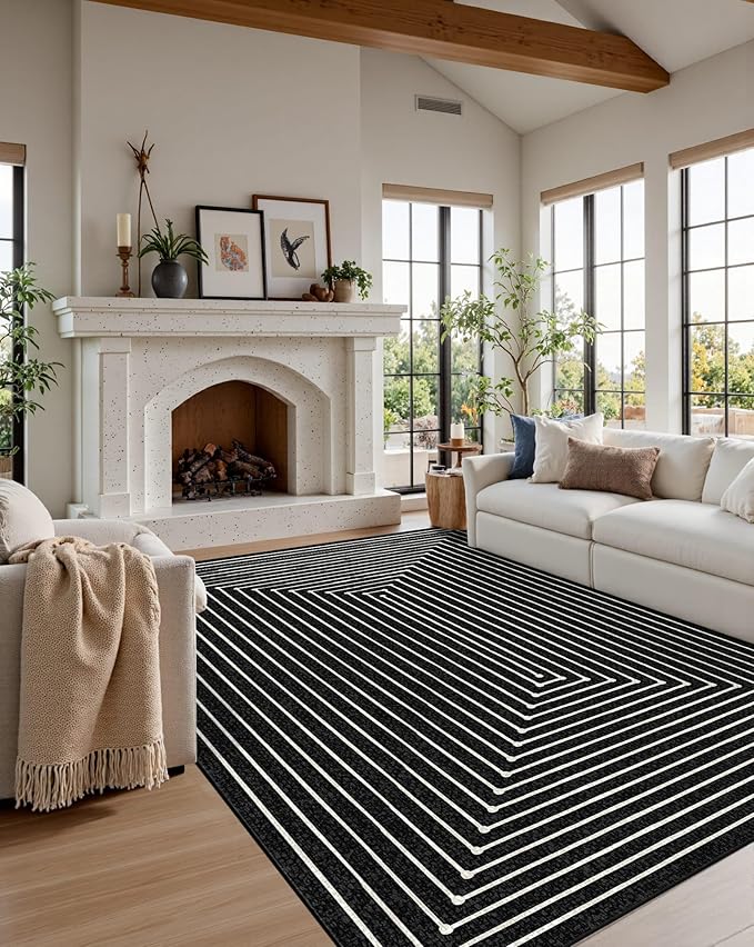 Latte&Fog 5x7 Area Rugs for Living Room Bedroom, Modern Abstract Washable Rug, Boho Non Slip Low Pile Carpet for Indoor Dining Room, Office, Dorm, Classroom, Farmhouse and Kids Room