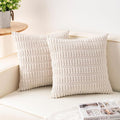 Pack of 2 Corduroy Decorative Throw Pillow Covers 24x24 InchSoft Striped Pillow Covers Modern Farmhouse Home Decor for Sofa Living Room Couch Bed（Cream White）