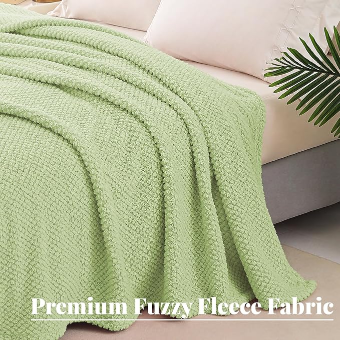 Whale Flotilla Twin Size Fuzzy Fleece Blanket for Bed, 60x80 Inch Fluffy Warm Soft Jacquard Blankets for All Season, Lightweight and Cozy, Sage Green