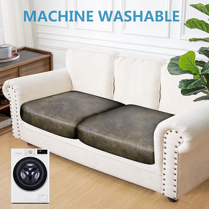 Leather Look Couch Cushion Covers Sofa Seat Slipcovers Sets Couches Furniture Protector for Sectional Armchair Loveseat Pets Kids Stretch Spandex Fabric (2 Cushion Sofa, Yellow)