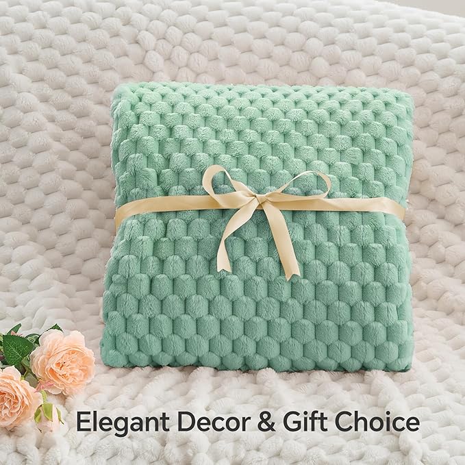 BEDELITE Fleece Throw Blanket for Couch & Bed - 3D Jacquard Decorative Mint Green Blanket, Super Soft and Cozy Warm Fuzzy Blanket All Seasons Suitable, 60x80Inches