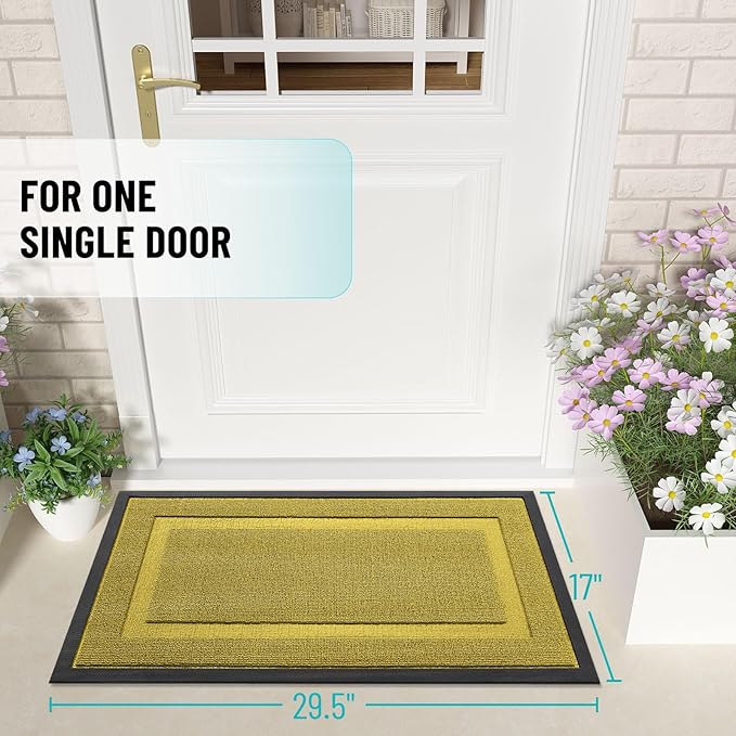 OLANLY Front Door Mat Indoor Outdoor Entrance, Waterproof All-Season, All-Weather Doormat, Sturdy Natural Rubber, Low Profile, Easy Clean Patio Porch Entryway Mat, 29.5x17, Lime Green