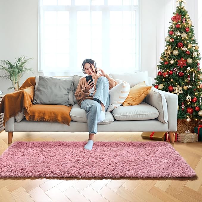 ONASAR Blush Runner Rugs for Bedroom Living Room, Fluffy 2x6 Bedside Hallway Area Rug, Ultra Soft Plush Furry Faux Fur Non Slip Floor Carpet for Nursery Kids Dorm Closet Home Decor Aesthetic