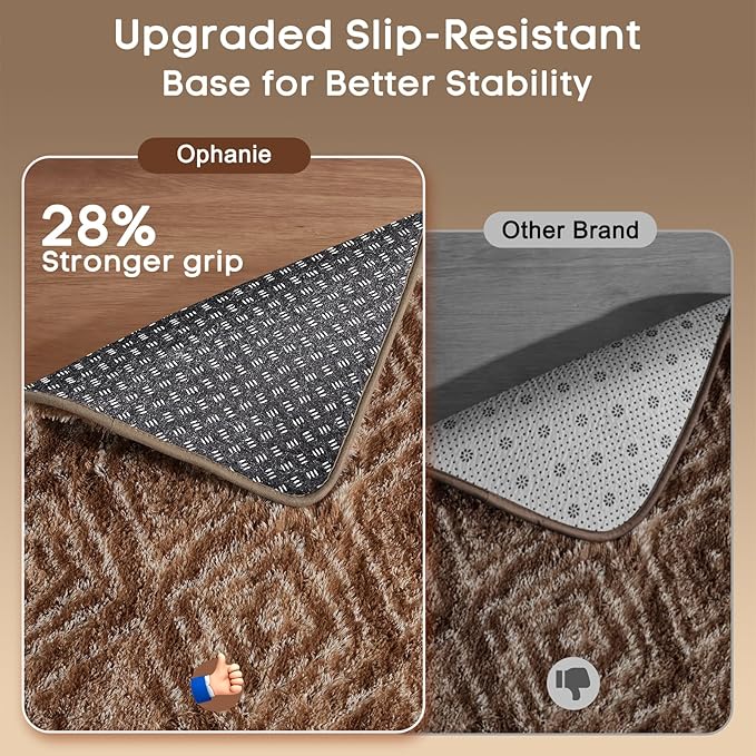 Ophanie Brown and White Diamond Striped Rugs for Living Room 9x12, Fluffy Shag Large Fuzzy Plush Soft Carpets, Shaggy Rugs for Bedroom, Carpet for Kids Boys Girls Dorm Nursery Home Decor Aesthetic