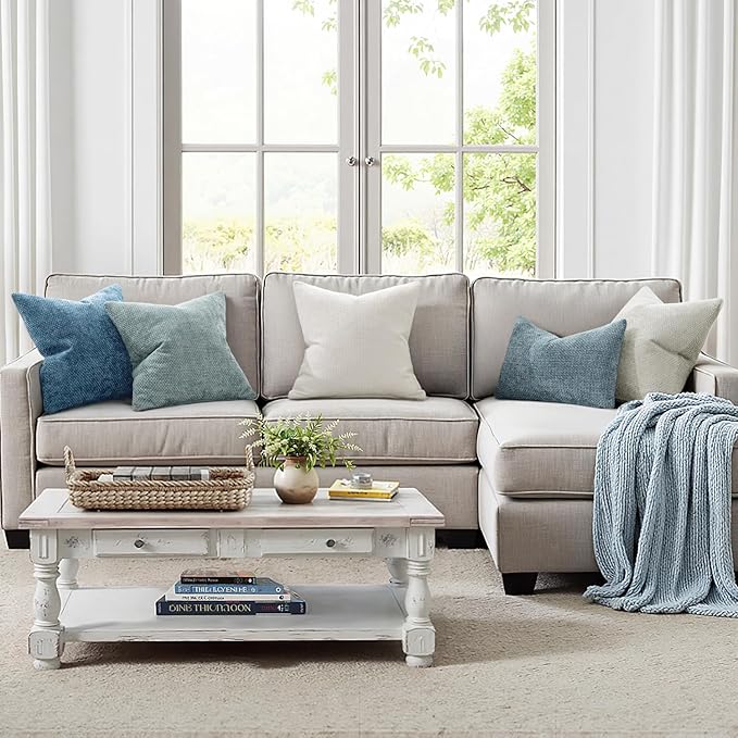 MIULEE Pack of 2 Couch Throw Pillow Covers 20x20 Inch Coastal Blue Modern Boho Accent Decorative Pillow Covers Soft Chenille Farmhouse Cushion Covers for Home Decor Bed Sofa Living Room