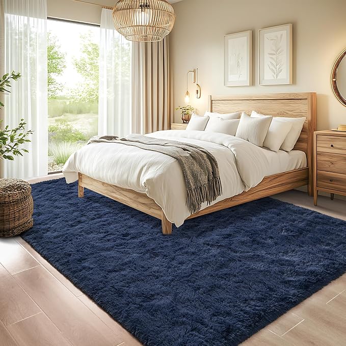 Chicrug Soft Area Rug for Bedroom Living Room Plush Fluffy Rug 4x6 Feet, Shag Furry Area Rug Carpet Non Shedding for Nursery Children Kids Girls Room Home Decorative, Navy Blue