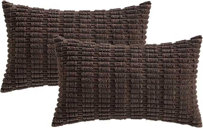 MIULEE Pack of 2 Corduroy Decorative Lumbar Throw Pillow Covers 20x12 Inch Soft Boho Striped Pillow Covers Modern Farmhouse Home Decor for Sofa Living Room Couch Bed Dark Brown