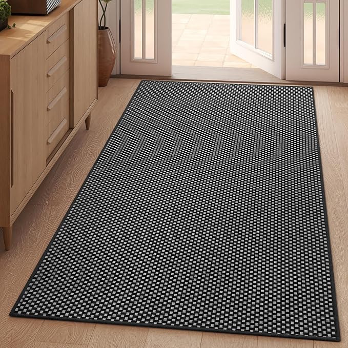 YDKGL 3x5 ft Area Rug Entryway Runner Rug Non Slip Washable, Boho Woven Kitchen Runner Rugs Door Mat Entry Rugs Carpet for Indoor Foyer Backdoor Hallway Floor Bedroom Living Room, Black