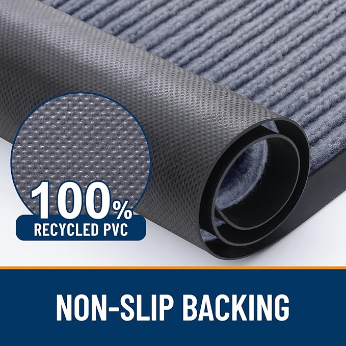 OLANLY Front Door Mat Indoor Outdoor Entrance, 2-Pack 47 x 23 Inch, Waterproof Heavy Duty Doormat, Fade Resistant, Low Profile, Easy Clean Patio Porch Welcome Floor Mats for Entry, Ash Grey