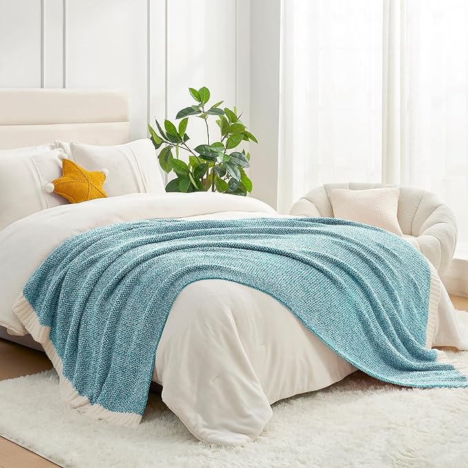 Snuggle Sac Super Soft & Reversible Heather Teal Blue Throw - Oversized Cozy Knit Blanket for Bed, Sofa, Living Room, Twin Size (60x80 Inches)