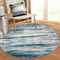 KOZYFLY Abstract Round Washable Rug 3Ft, Modern Kitchen Non-Slip Soft Small Bathroom Circle Rug, Blue Striped Entryway Rugs Print Faux Wool Doormat for Bedside Entrance Bedroom Sink