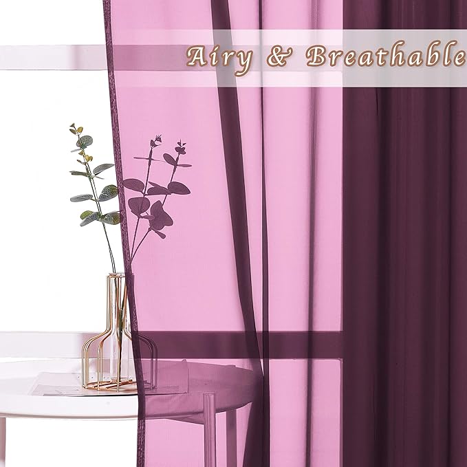NICETOWN Voile Red Sheer Curtains 84 Inches Long, Grommet Airy & Lightweight Window Draperies Translucent Elegant Panels for Living Room/Bedroom, Burgundy Red, W54 x L84, Set of 2