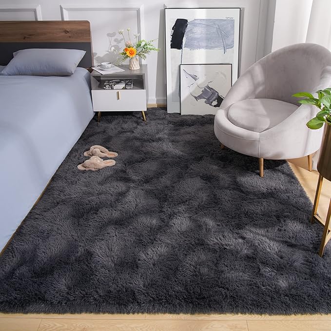 Amearea Premium Soft Fluffy Rug Modern Shag Carpet, 5.3x7.5 Feet, Fuzzy Plush Rugs for Living Room Bedroom Kids Room Home Decor, Nursery Non Slip Indoor Shaggy Carpets, Dark Grey