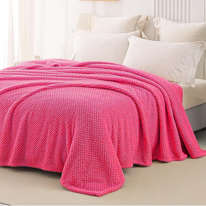 Whale Flotilla Queen Size Fuzzy Fleece Blanket for Bed, 90x90 Inch Fluffy Warm Soft Jacquard Blankets for All Season, Lightweight and Cozy, Hot Pink