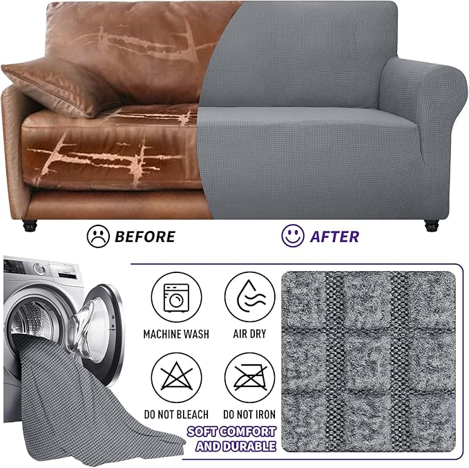 ZNSAYOTX Stretch Oversized Couch Cover Universal Sofa Covers for Living Room Dogs Pet Furniture Protector Spandex Extra Large Sofa Slipcovers with Anti Slip Foam Sticks (Light Grey, XL Sofa)