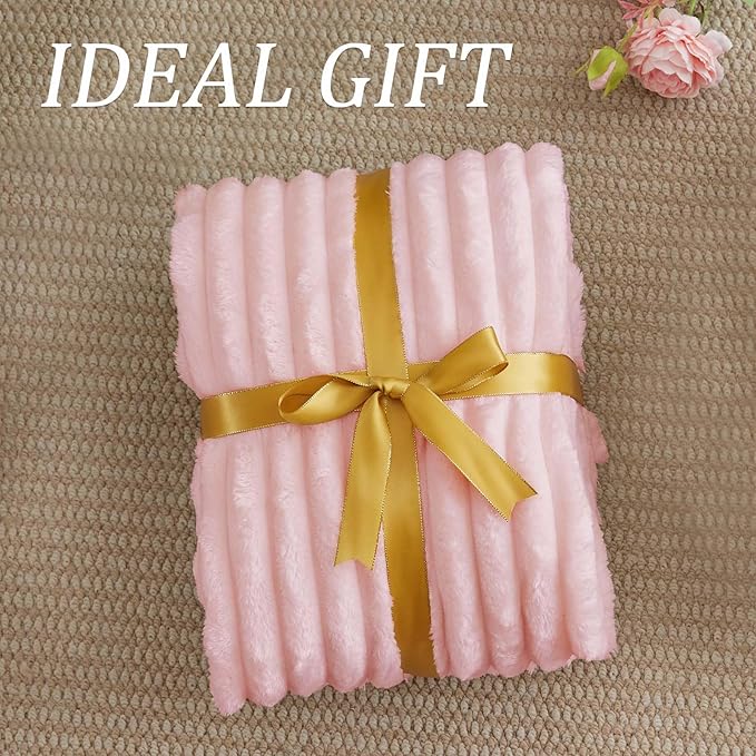 BEDELITE Twin Blanket for Couch & Bed, 300GSM Soft & Warm Fleece Blanket, Decorative and Giftable Striped Pink Blankets for Women, Men, 60"x80"