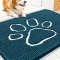 Smiry Dog Door Mat for Muddy Paws, Absorbent Dirt Trapper Non Slip Quick Dry Washable Chenille Mat for Mud Dogs, Entry Rug for Indoor and Outdoor (30x20 Inches, Atlantic Blue and White)