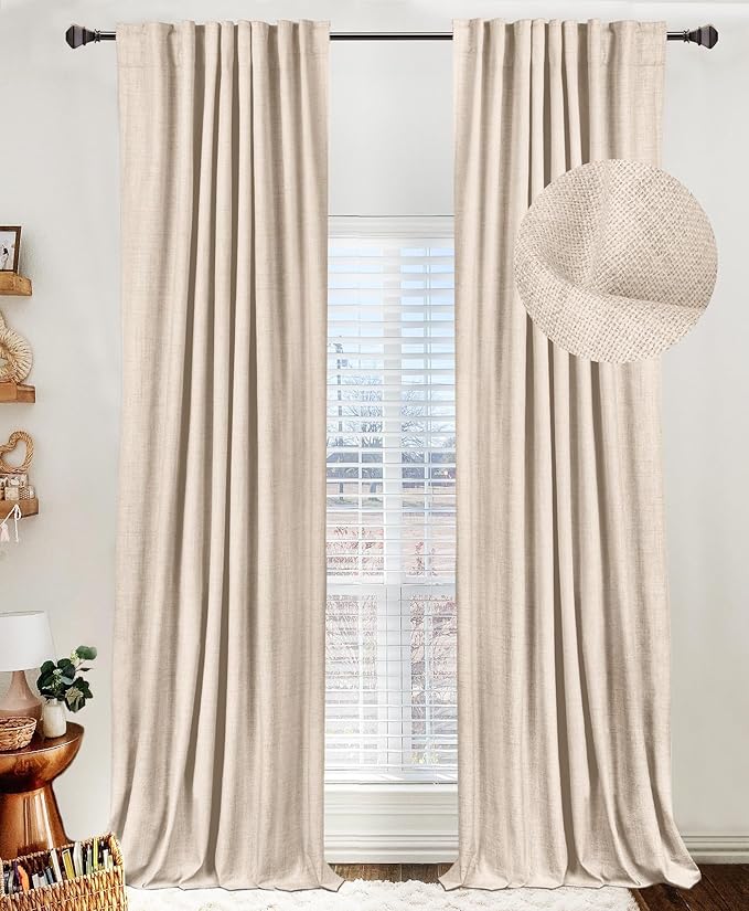 100% Blackout Shield Linen Blackout Curtains for Bedroom 72 Inches Long, Back Tab/Rod Pocket Living Room Drapes, Thermal Insulated Blackout Curtains 2 Panels Set, 50" W x 72" L, Beach Sand