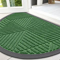 Smiry Half Circle Front Door Mat Outside Entrance, Heavy Duty Sturdy Natural Rubber Doormat, Trap Dirt and Moisture, Low Profile Mats for Indoor Outdoor Entry, Irregular Triangle (47x32, Green)