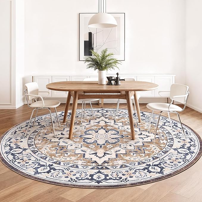 Lofus 6ft Area Rugs for Living Room, Washable Area Rug, Rugs for Bedroom, Kitchen, Vintage Boho Carpet, Soft Non-Slip, Low Pile Large Area Rug for Office Dining Room, Floral Brown