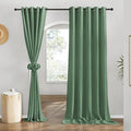 NICETOWN Flax Olive Green Linen Curtains for Room Divider, Grommet Top Thick Flax Semi Sheer Vertical Drapes Privacy Assured with Light Filtering for Sliding Glass Door, W68 x L96, 2 Pieces