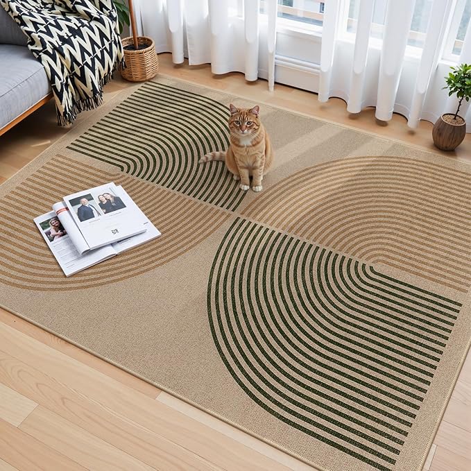 Lahome Enfys Modern Rainbow Easy Jute Office Rug, Washable Rugs 4x6 for Living Room Bedroom Farmhouse Kitchen Mats for Floor, Contemporary Non Slip Floor Carpet for Entryway Backyard Sunroom