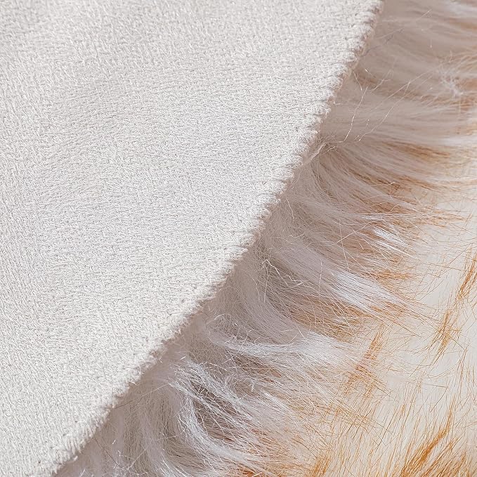 linmopm Faux Fur Rug Sheepskin Shag Fluffy Fuzzy 4x6 ft Rugs for Bedroom Bedside Bed Floor Living Room Plush High-Density Cushion Carpet Super Sofa Cover White and Yellow