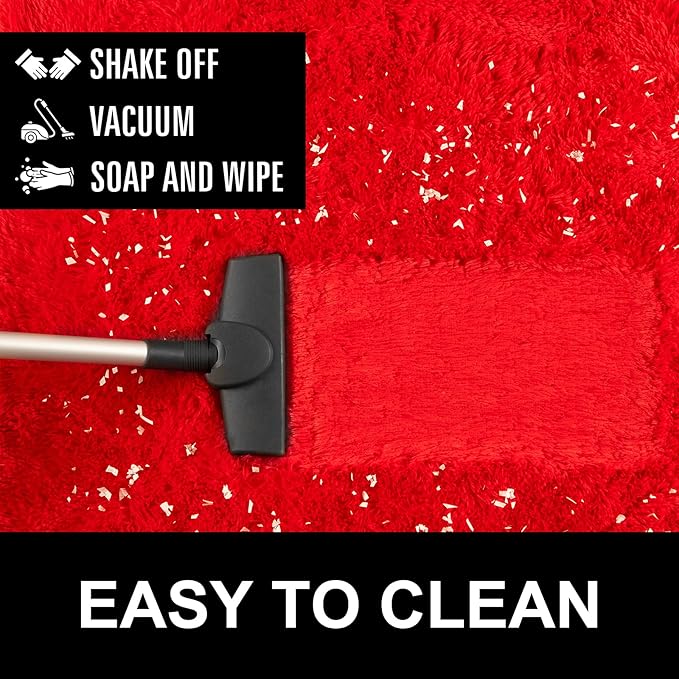 LOCHAS Ultra Soft Indoor Modern Area Rugs Fluffy Living Room Carpets for Children Bedroom Home Decor Nursery Rug 3x5 Feet, Red